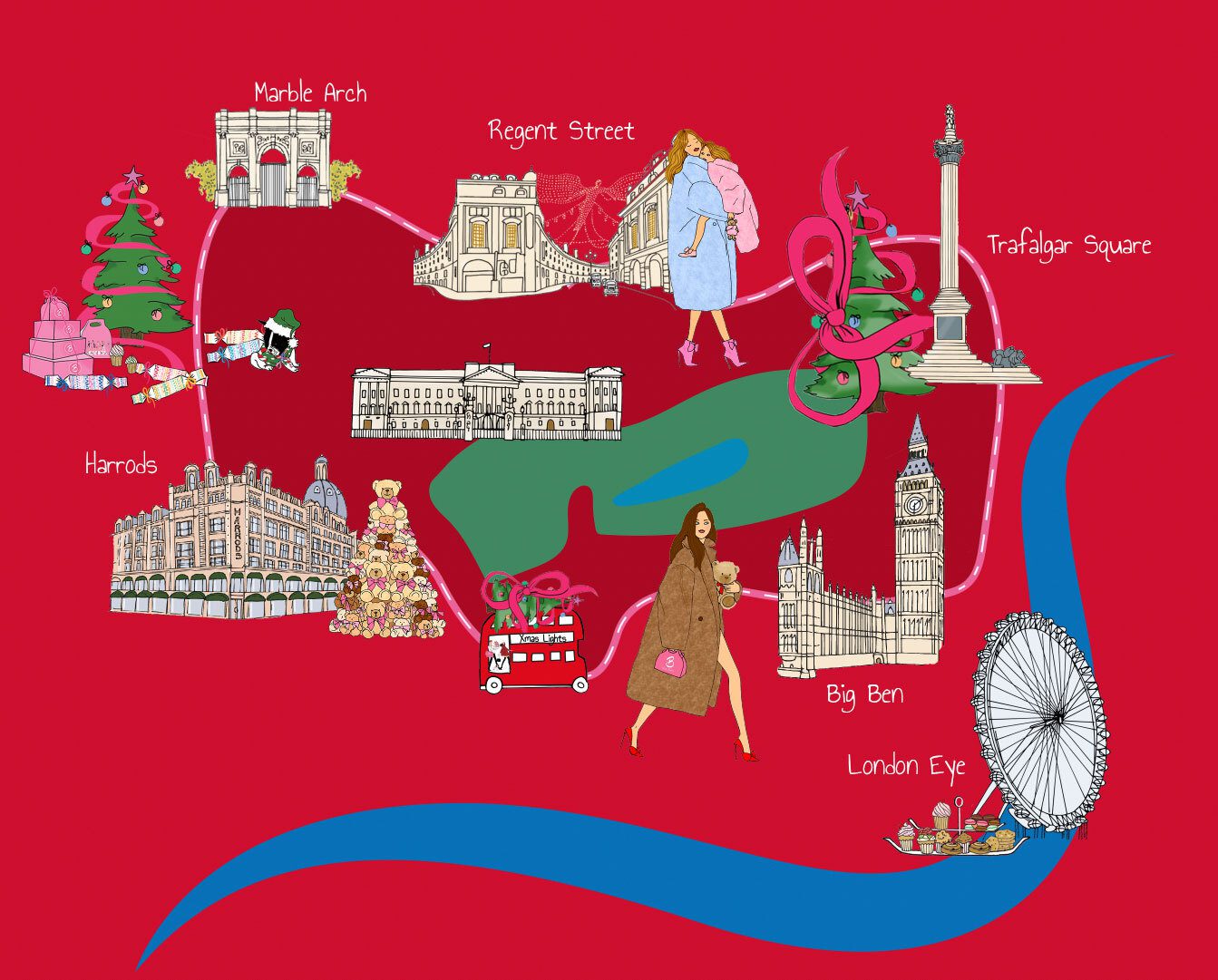 London Christmas lights map - Route 2 - Christmas Lights Afternoon Tea Bus Tour: Evening Route
