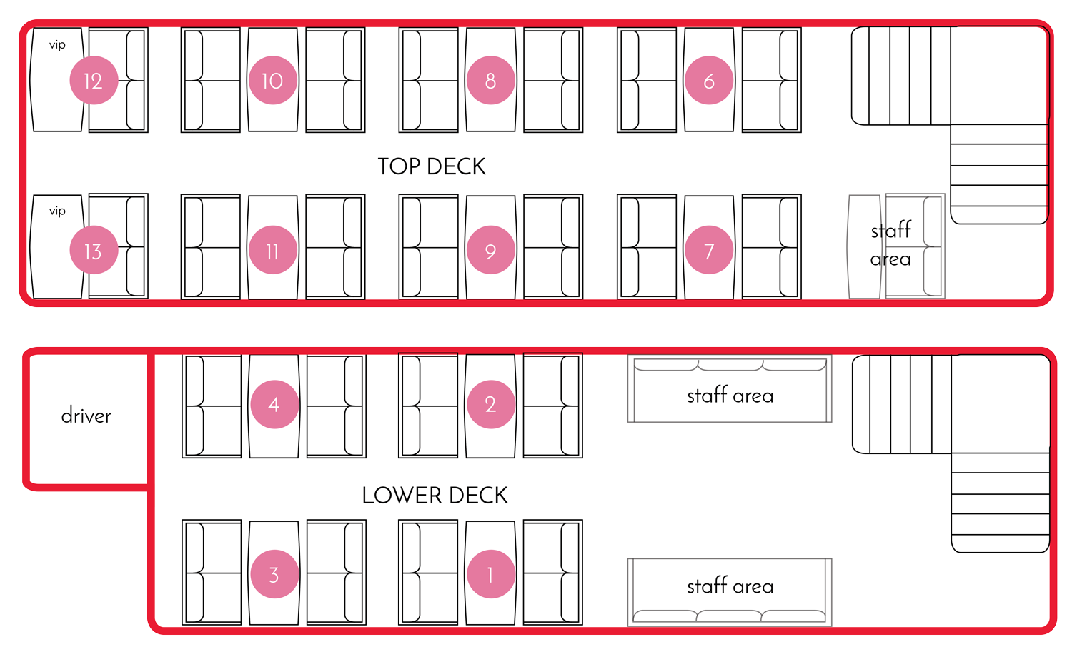 London Bus Hire Long-wheeled Bus Seating Plan